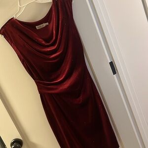 Eliza J stretch velvet, dark red glittery dress.